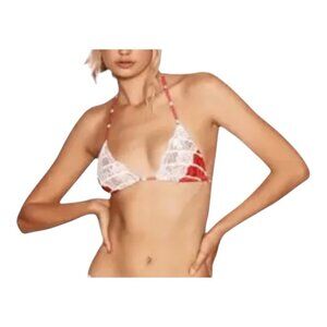 Beach Bunny Swimwear Tri Top Lady Lace Bikini Top Sz Medium Red White Stripes
